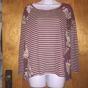 Oddy Red Striped and Floral Long Sleeve Shirt Size Small